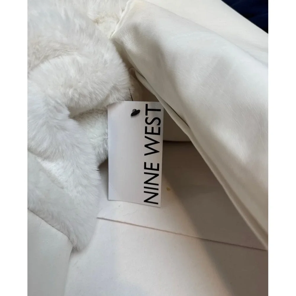 NINE WEST White Faux-Fur Faux Leather Moto Jacket‎